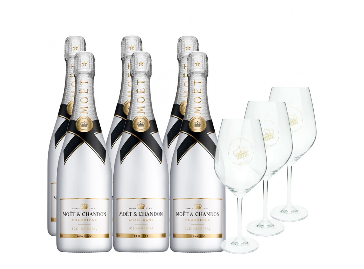 Pack 6 Moet & Chandon Ice Imperial + Regalo 3 Copas exclusivas - Co