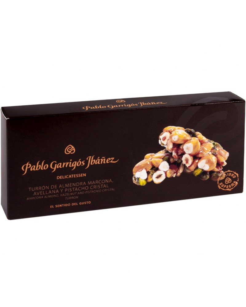 Turrón de Almendra Marcona, Avellana y Pistacho Cristal Delicatessen 250g