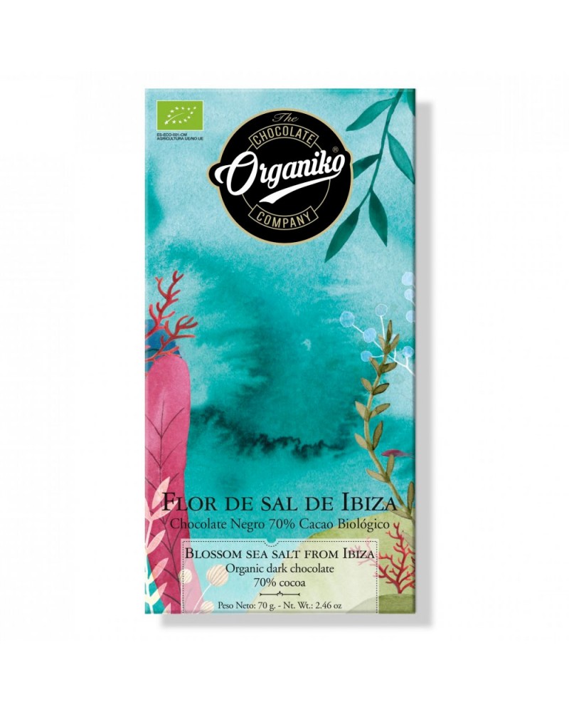 Choco Late Organiko Flor de Sal de Ibiza 70% Cacao 70gr.
