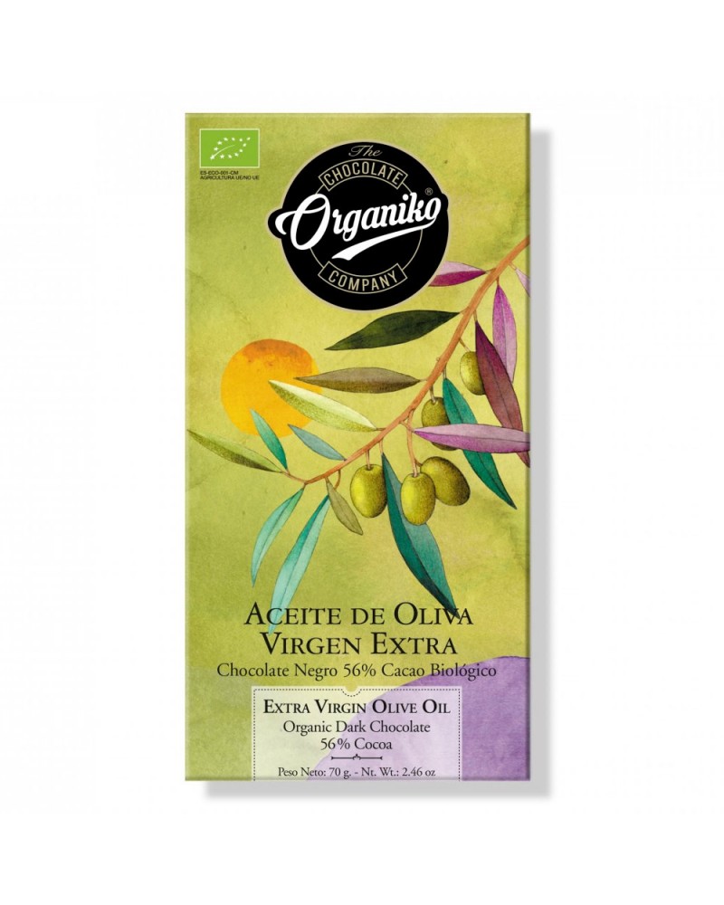 Choco Late Organiko Negro 56% con Aceite de Oliva 70gr.