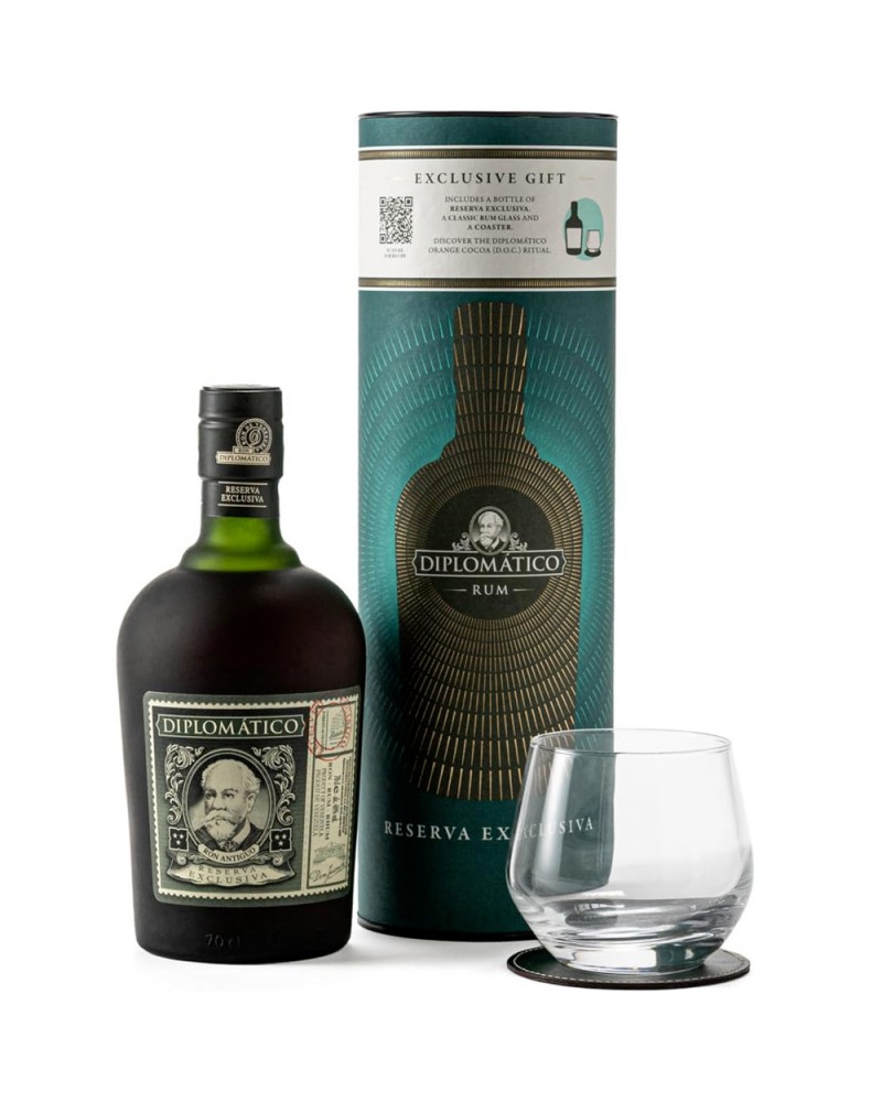 Ron Diplomatico Rva Esclusiva Canister posavasos piel and glass