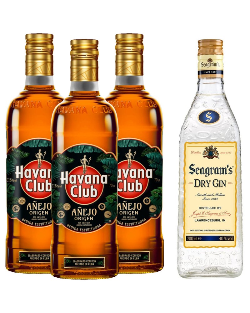 Pack 3 Havana Añejo Origen + 1 Seagram's de Regalo