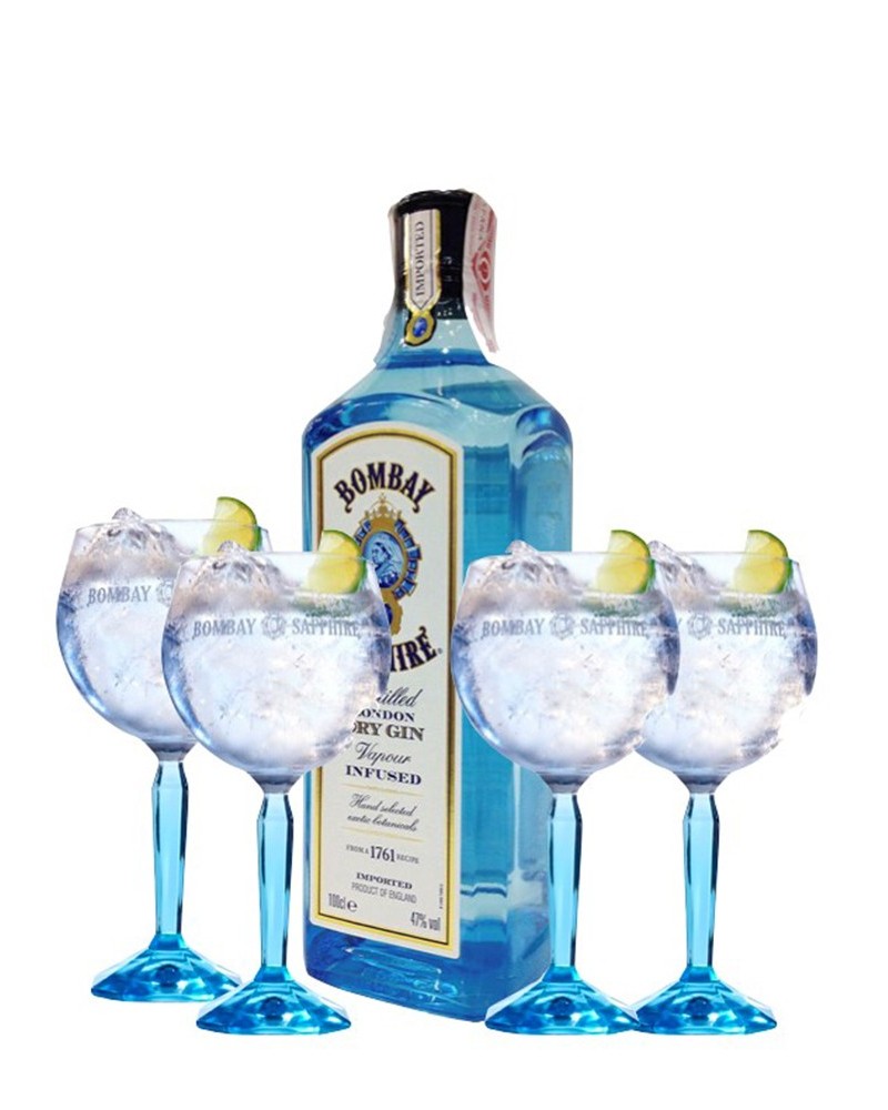 Pack 2 bouteilles Bombay Sapphire Plus 4 verres à gin tonic exclusifs